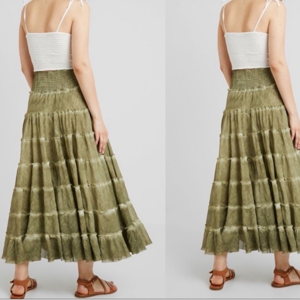 Free People Stuck In A Moment  Maxi Skirt A Line Tiered Ruffle Hem Oregeno S NWT - Picture 15 of 16